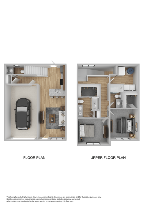 Floor plan for 2 beds, 2.5 baths, 1152 sqft